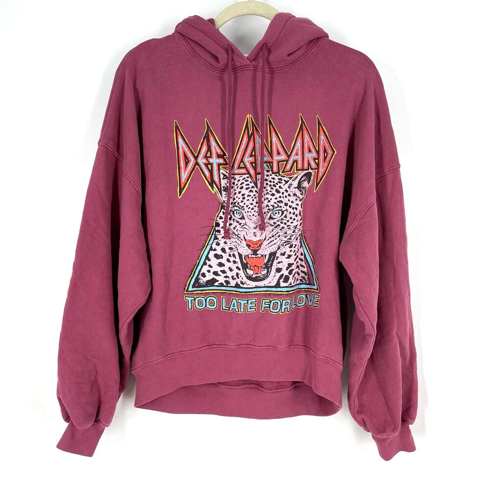 Daydreamer Def Leppard Too Late For Love Oversized Hoodie Sweatershirt Pink XS - Picture 11 of 11